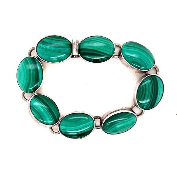 Sterling Silver Malachite Bracelet - Picture 1 of 6